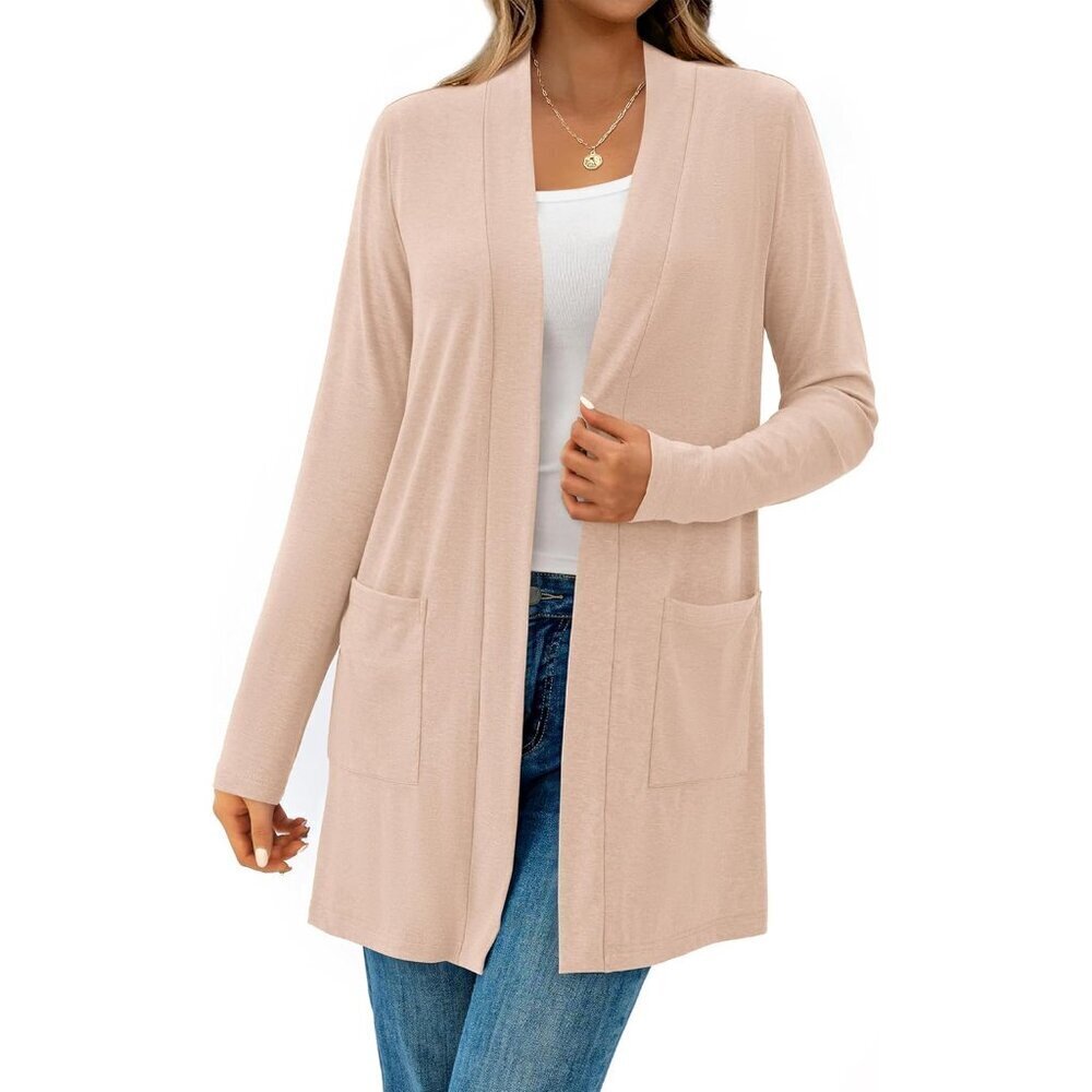Long Cardigan Women Lightweight Fall Casual Open Front Pockets - Picture 5 of 6